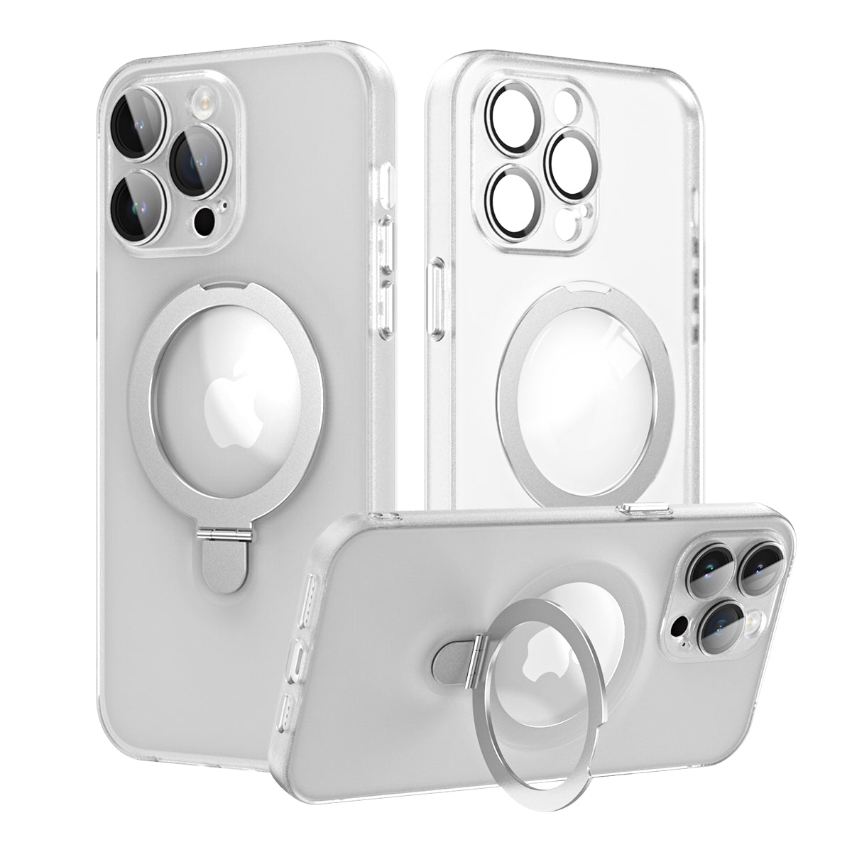 For iPhone 14 Pro Magnetic Phone Case Kickstand PC+TPU Matte Cover with Glass Lens Protector