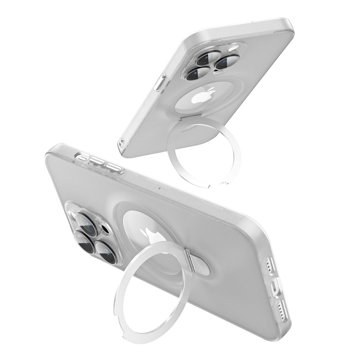 For iPhone 14 Pro Magnetic Phone Case Kickstand PC+TPU Matte Cover with Glass Lens Protector