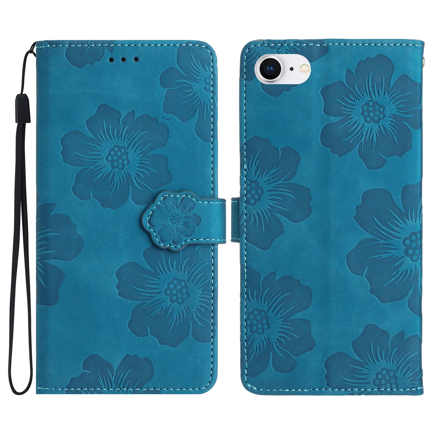 For iPhone 6 6s 7 8 SE (2020) Flower Imprinted PU Leather Phone Case Wallet Stand Anti-drop Cover