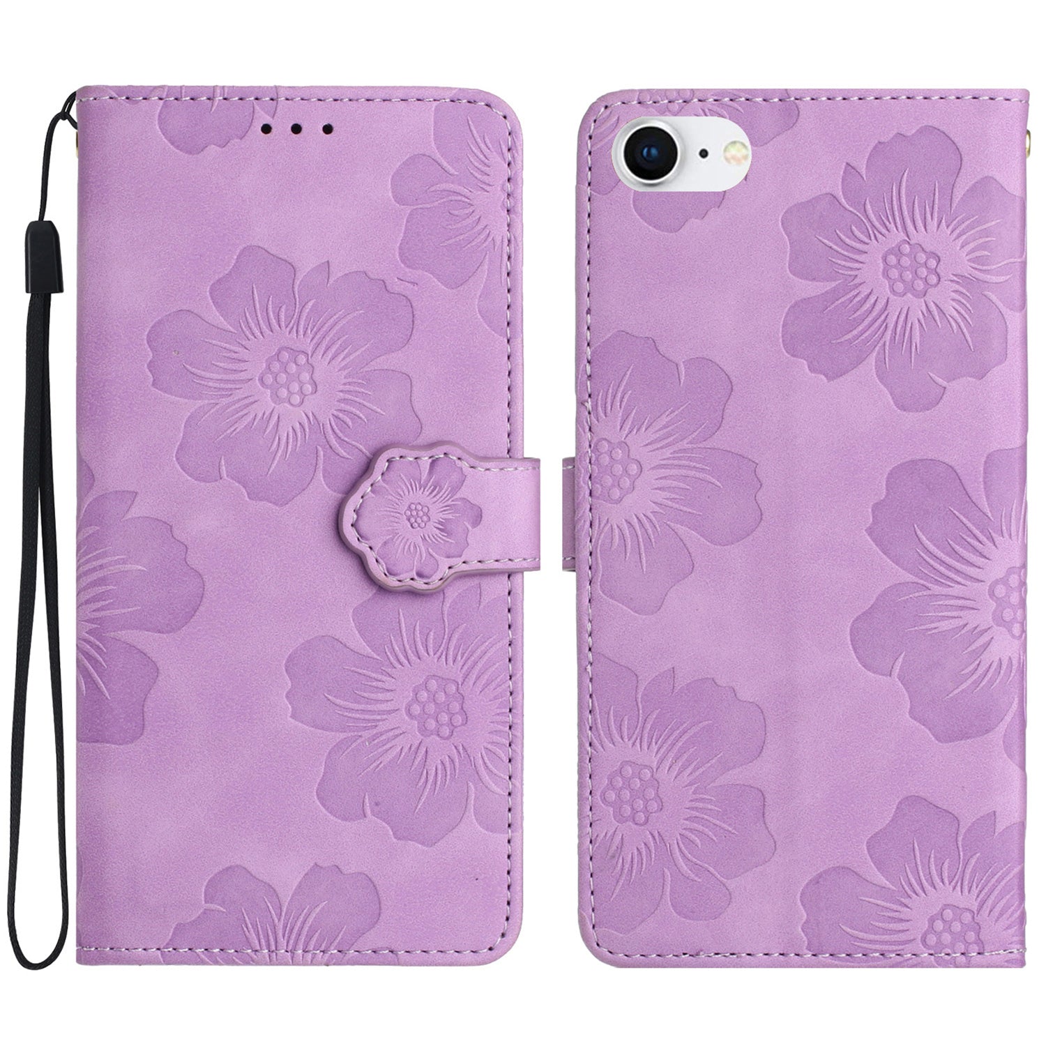 For iPhone 6 6s 7 8 SE (2020) Flower Imprinted PU Leather Phone Case Wallet Stand Anti-drop Cover