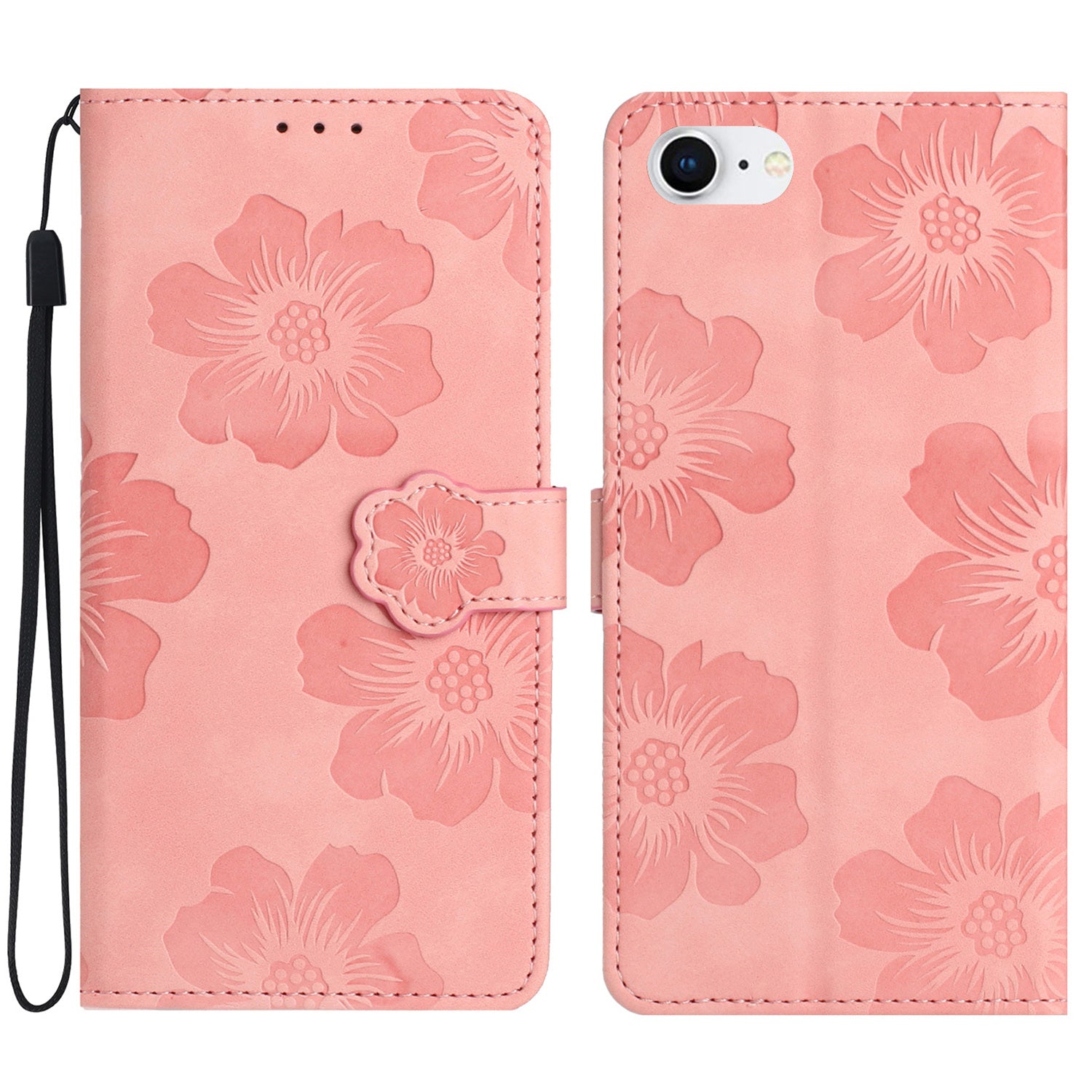 For iPhone 6 6s 7 8 SE (2020) Flower Imprinted PU Leather Phone Case Wallet Stand Anti-drop Cover