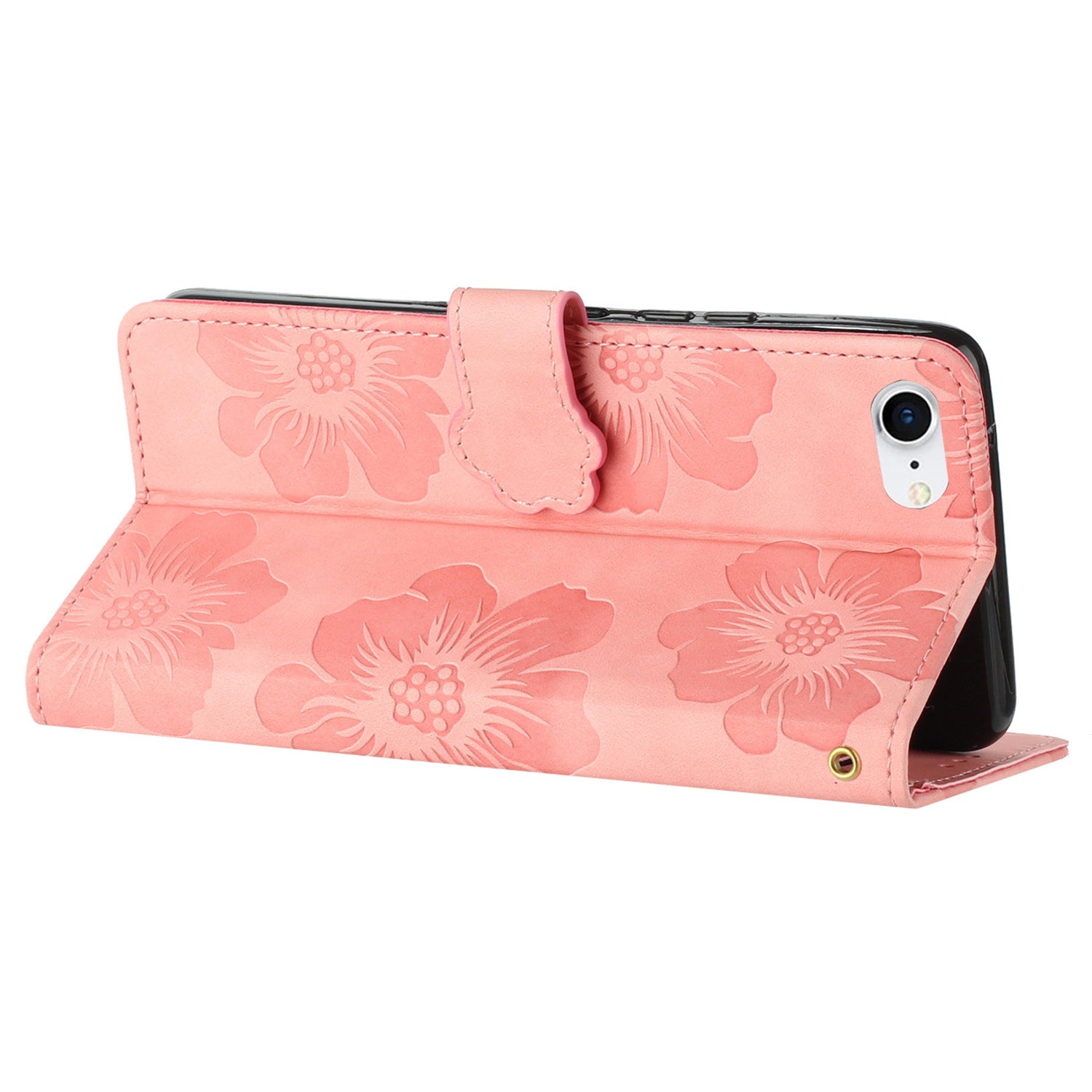 For iPhone 6 6s 7 8 SE (2020) Flower Imprinted PU Leather Phone Case Wallet Stand Anti-drop Cover