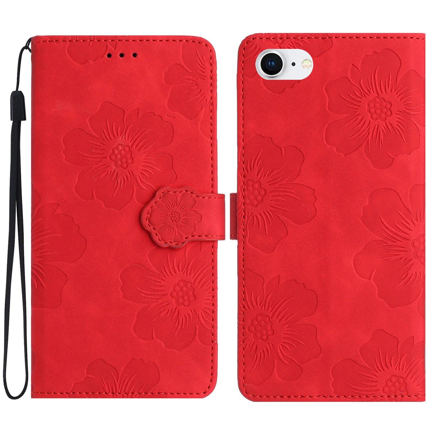 For iPhone 6 6s 7 8 SE (2020) Flower Imprinted PU Leather Phone Case Wallet Stand Anti-drop Cover
