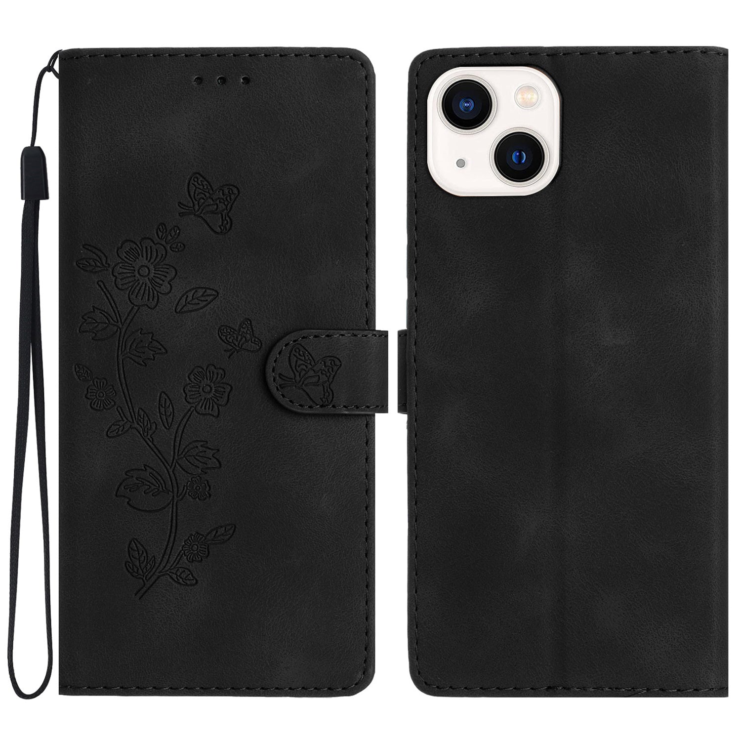 Flower Imprint Wallet Case for iPhone 14 PU Leather + TPU Stand Phone Cover