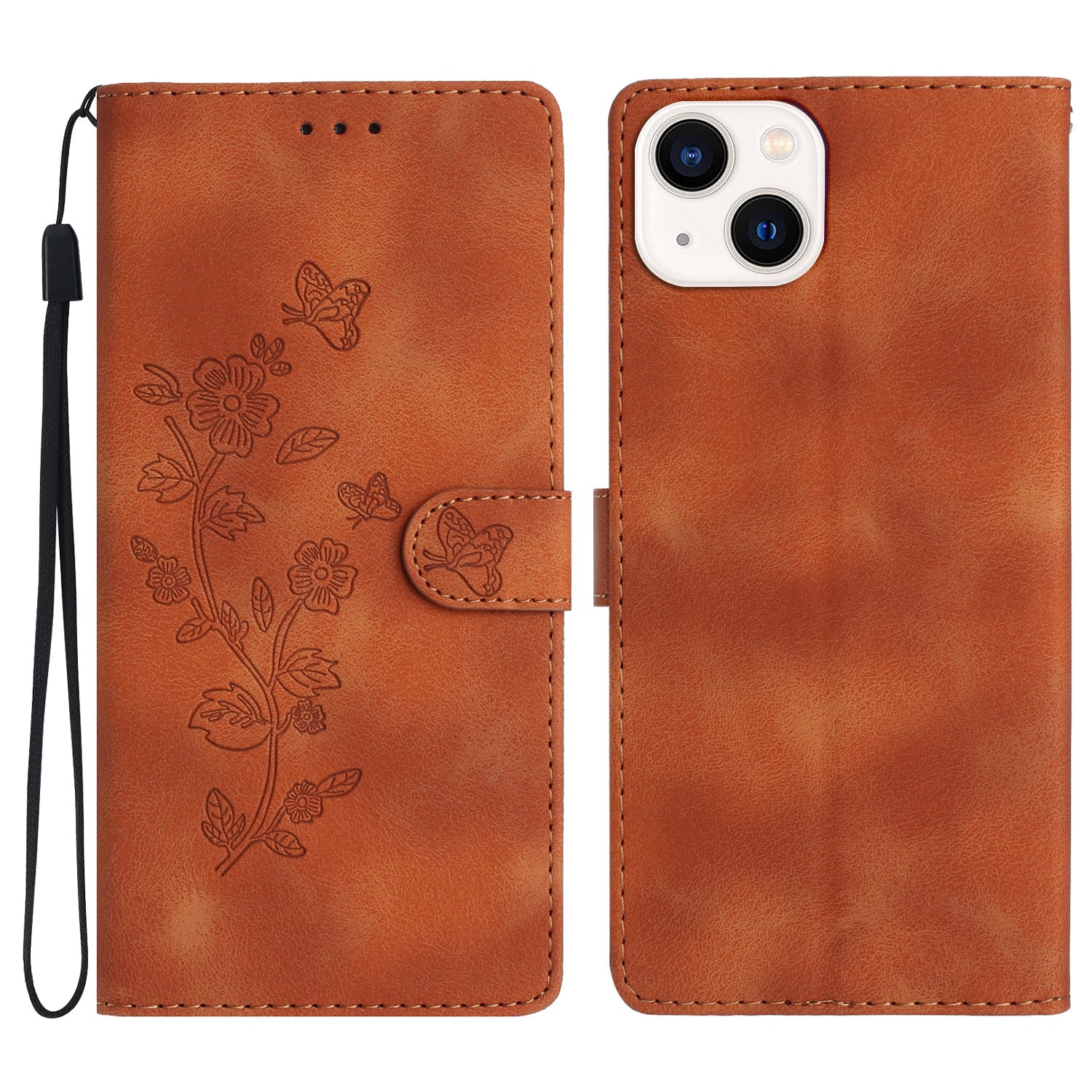 For iPhone 13 6.1 inch PU Leather Wallet Cover Flower Imprinted Phone Case with Stand