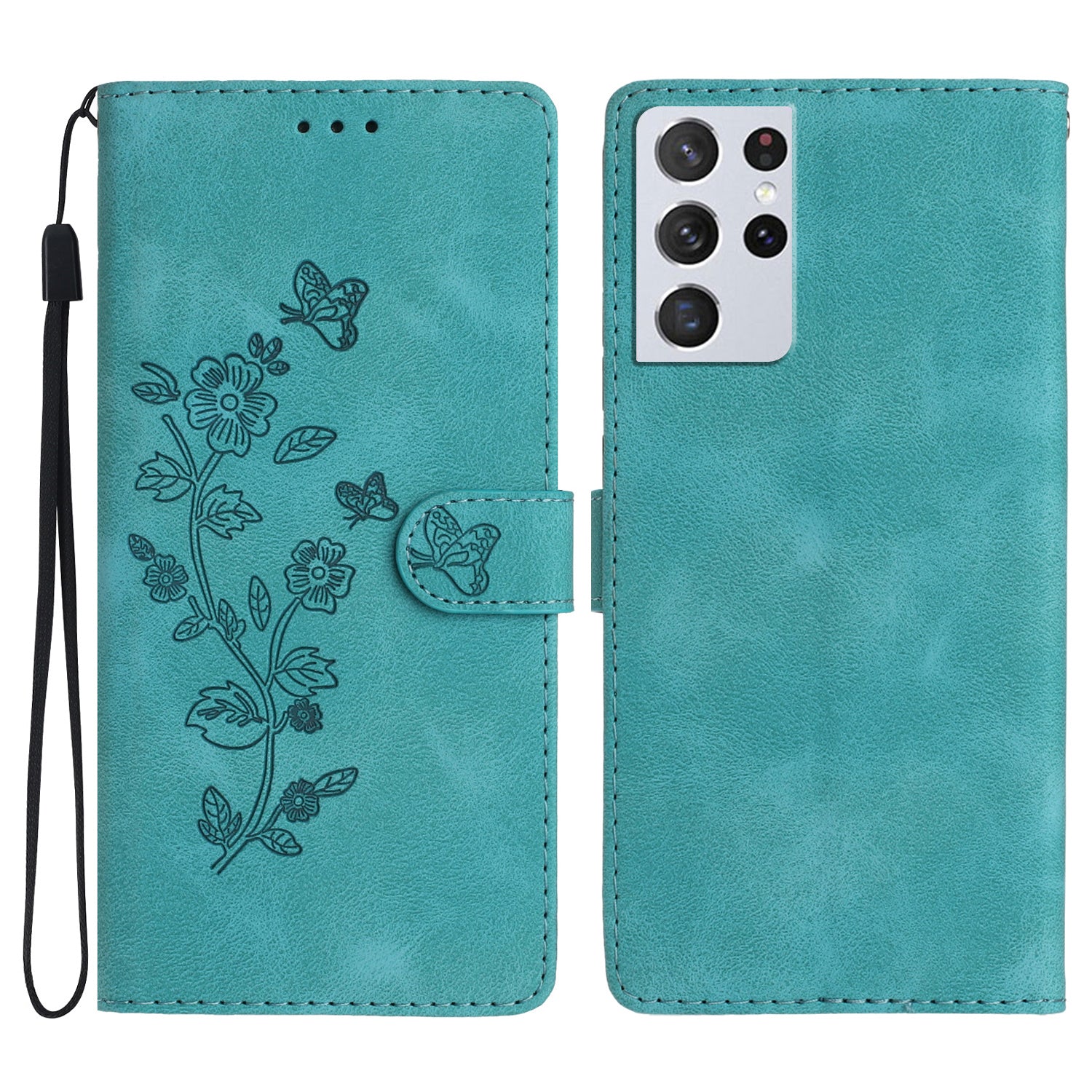 For Samsung Galaxy S21 Ultra 5G Wallet Stand Leather Phone Case Flower Imprint Phone Cover