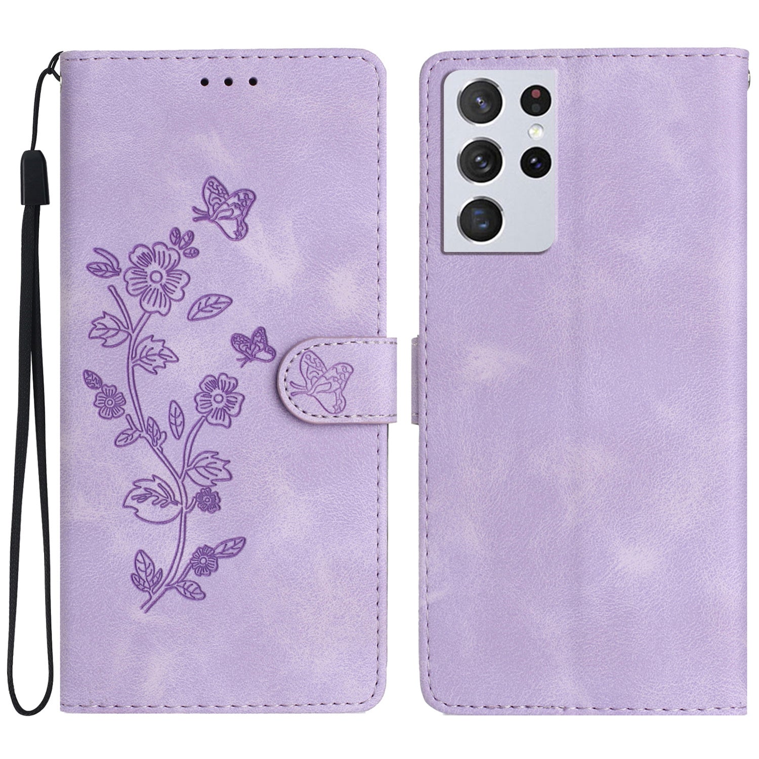 For Samsung Galaxy S21 Ultra 5G Wallet Stand Leather Phone Case Flower Imprint Phone Cover
