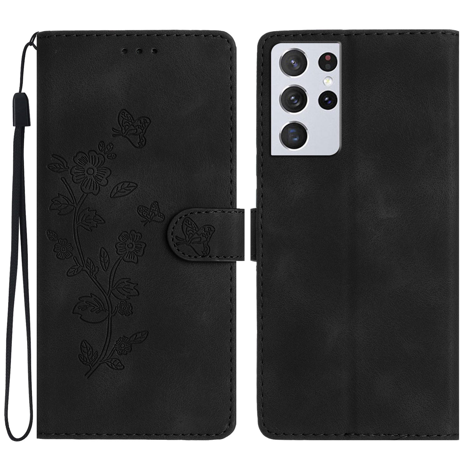 For Samsung Galaxy S21 Ultra 5G Wallet Stand Leather Phone Case Flower Imprint Phone Cover