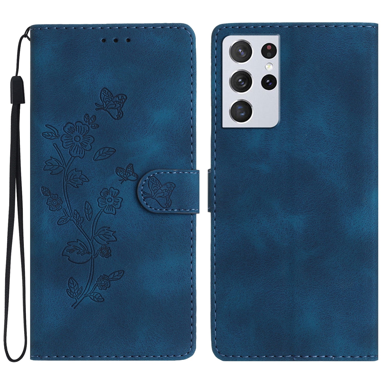 For Samsung Galaxy S21 Ultra 5G Wallet Stand Leather Phone Case Flower Imprint Phone Cover