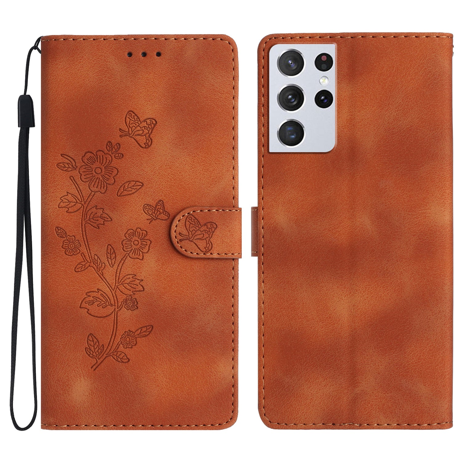 For Samsung Galaxy S21 Ultra 5G Wallet Stand Leather Phone Case Flower Imprint Phone Cover