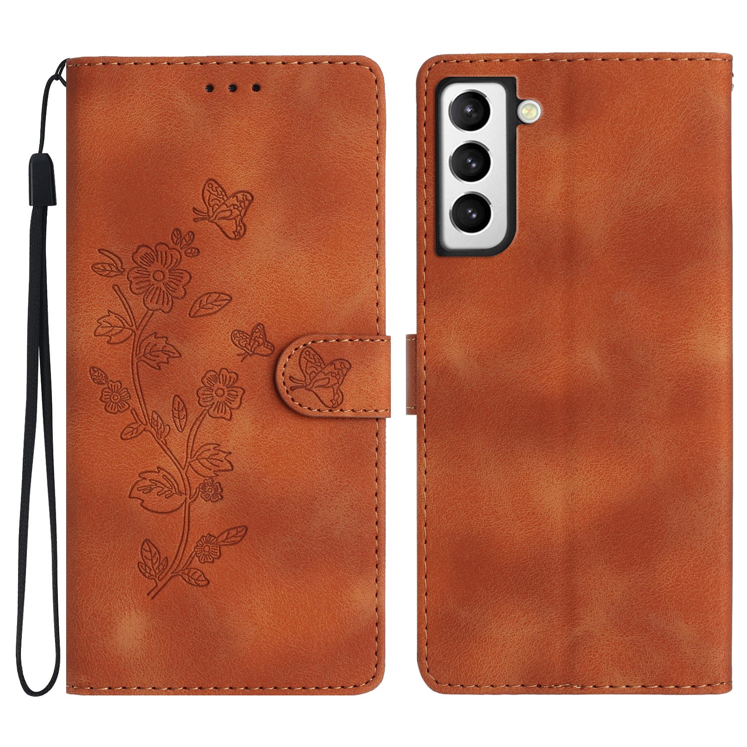 For Samsung Galaxy S21 4G / 5G Flower Imprint PU Leather Case Wallet Stand Protective Phone Cover