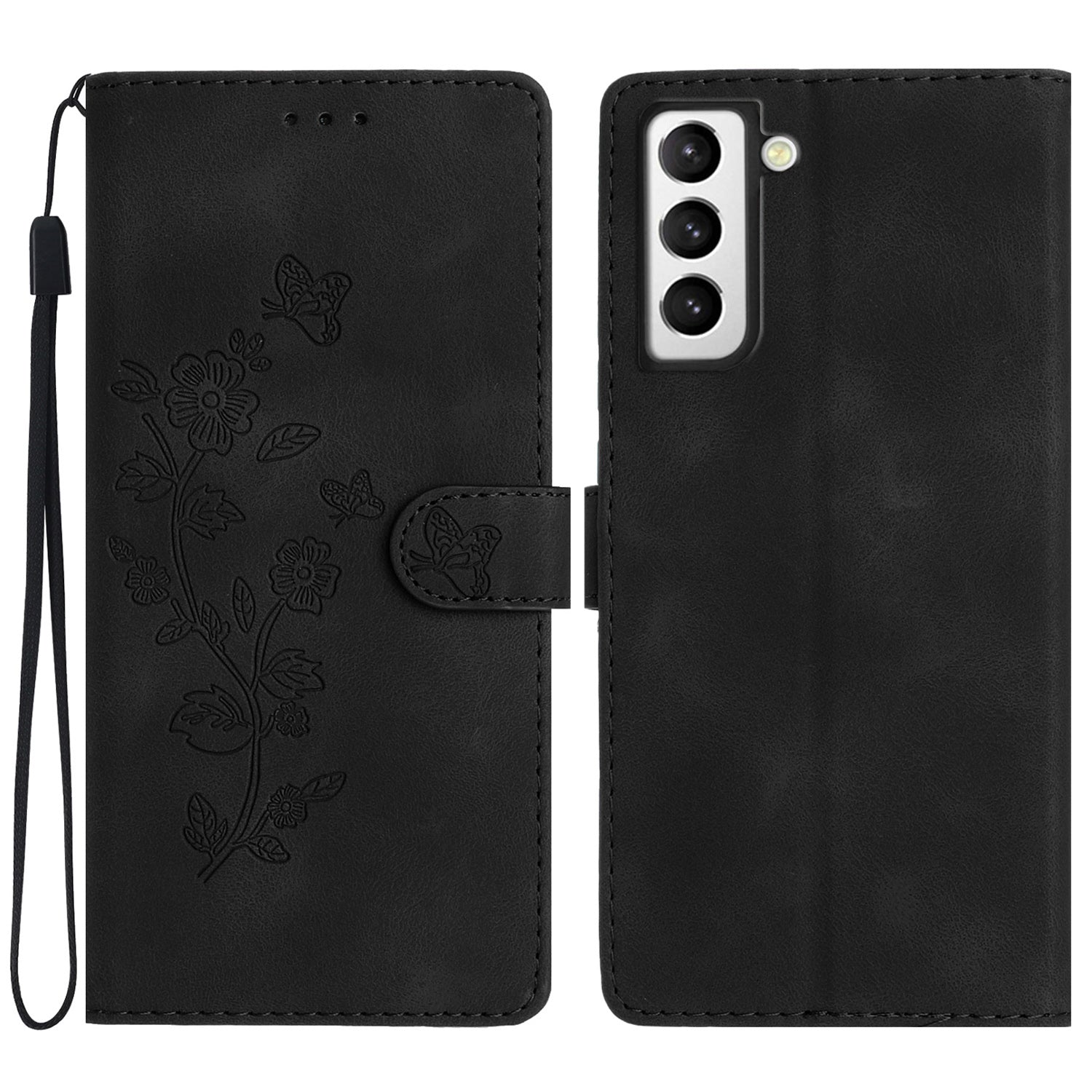 For Samsung Galaxy S21 5G PU Leather Wallet Case Stand Flower Imprint Smartphone Cover