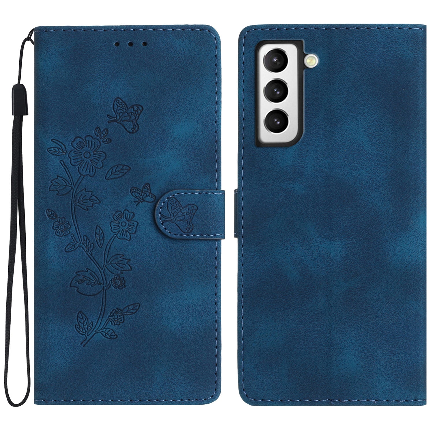 For Samsung Galaxy S21 5G PU Leather Wallet Case Stand Flower Imprint Smartphone Cover