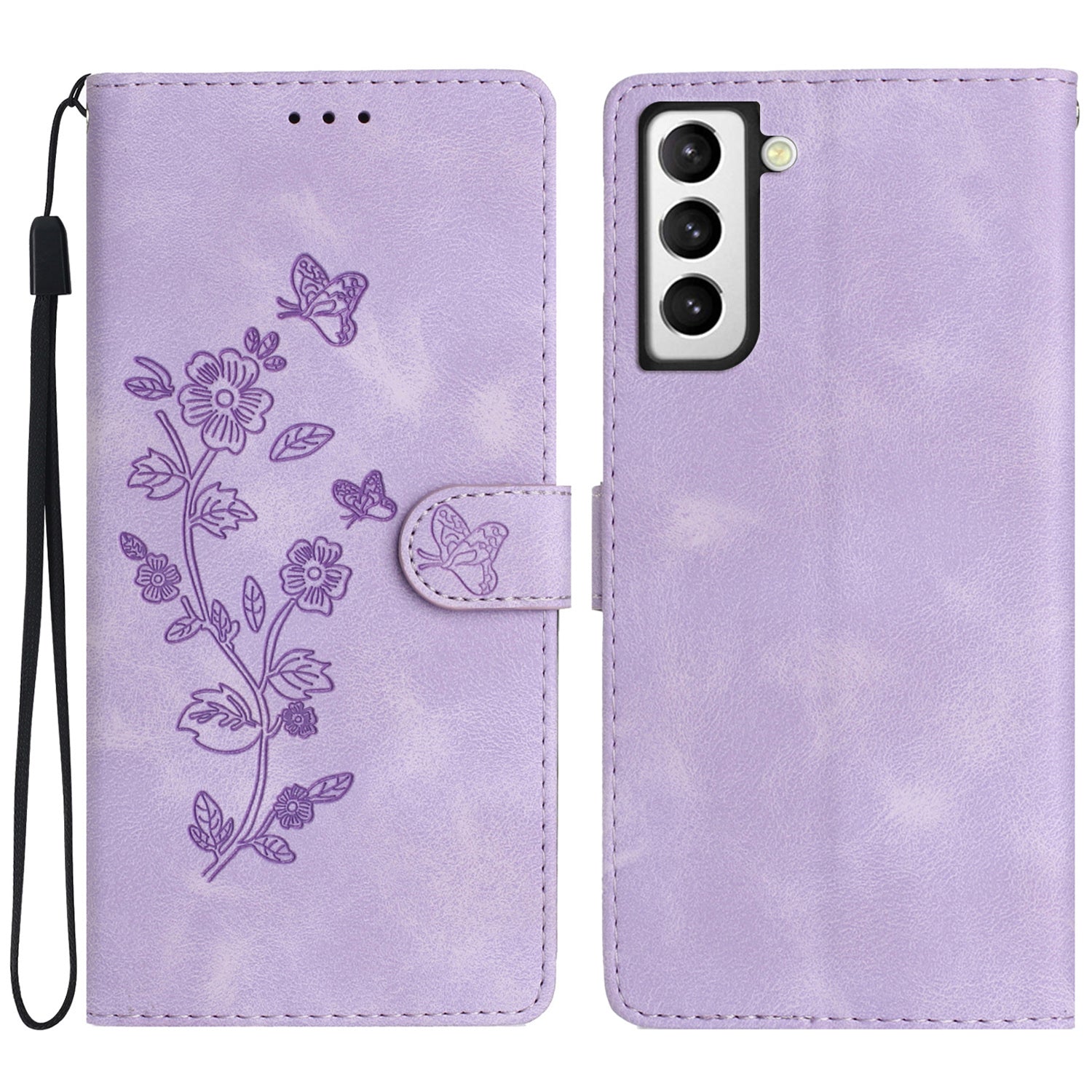 For Samsung Galaxy S21 5G PU Leather Wallet Case Stand Flower Imprint Smartphone Cover