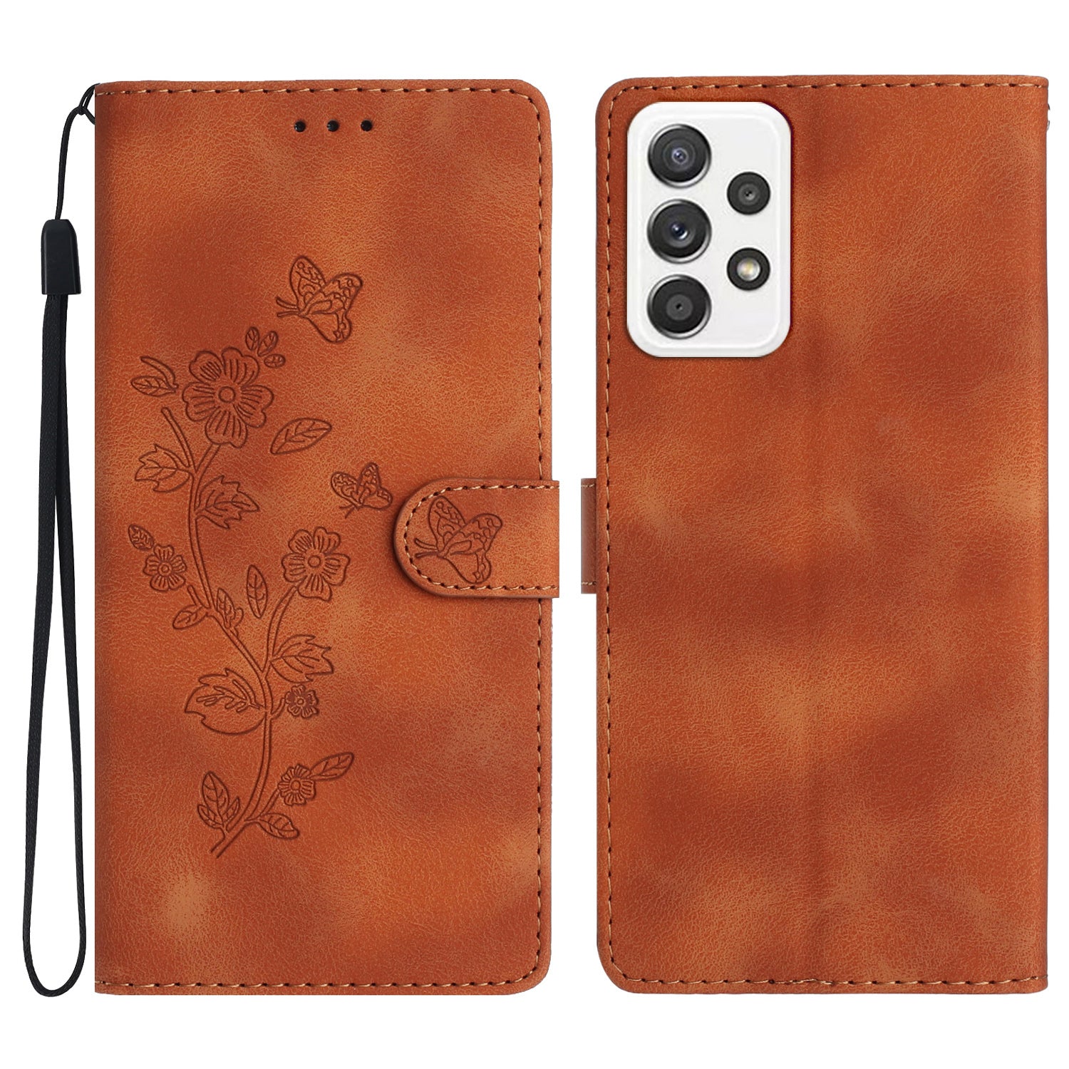 Til Samsung Galaxy A32 4G (EU-version) lædertelefoncover Flower Imprint Stand-etui med pung