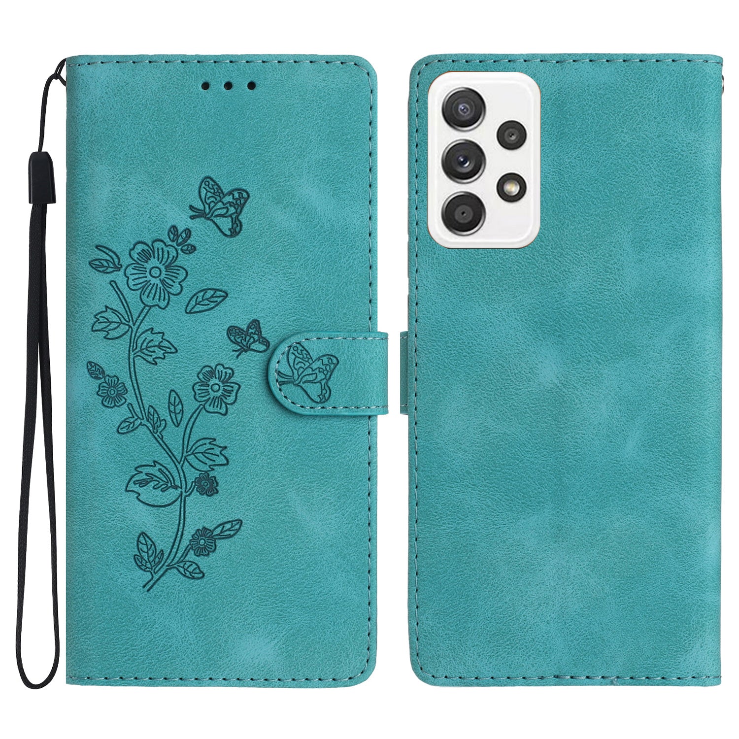 Til Samsung Galaxy A32 4G (EU-version) lædertelefoncover Flower Imprint Stand-etui med pung