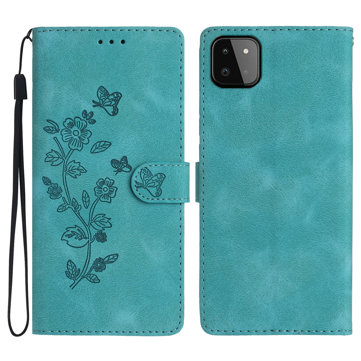 For Samsung Galaxy A22 5G (EU Version) PU Leather Wallet Phone Cover Flower Imprint Folding Stand Case