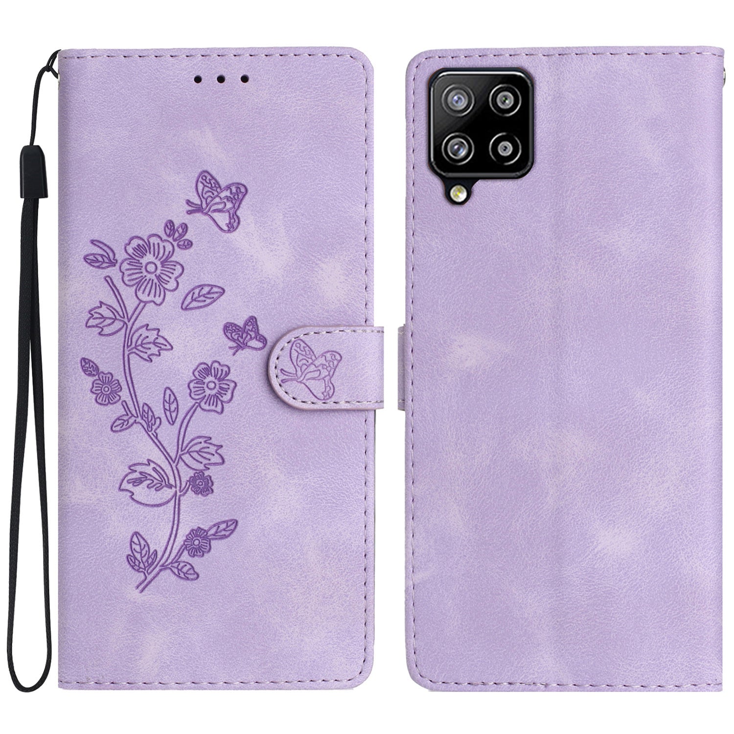 For Samsung Galaxy A42 5G Wallet Phone Case Flower Imprint Stand Anti-drop Cover