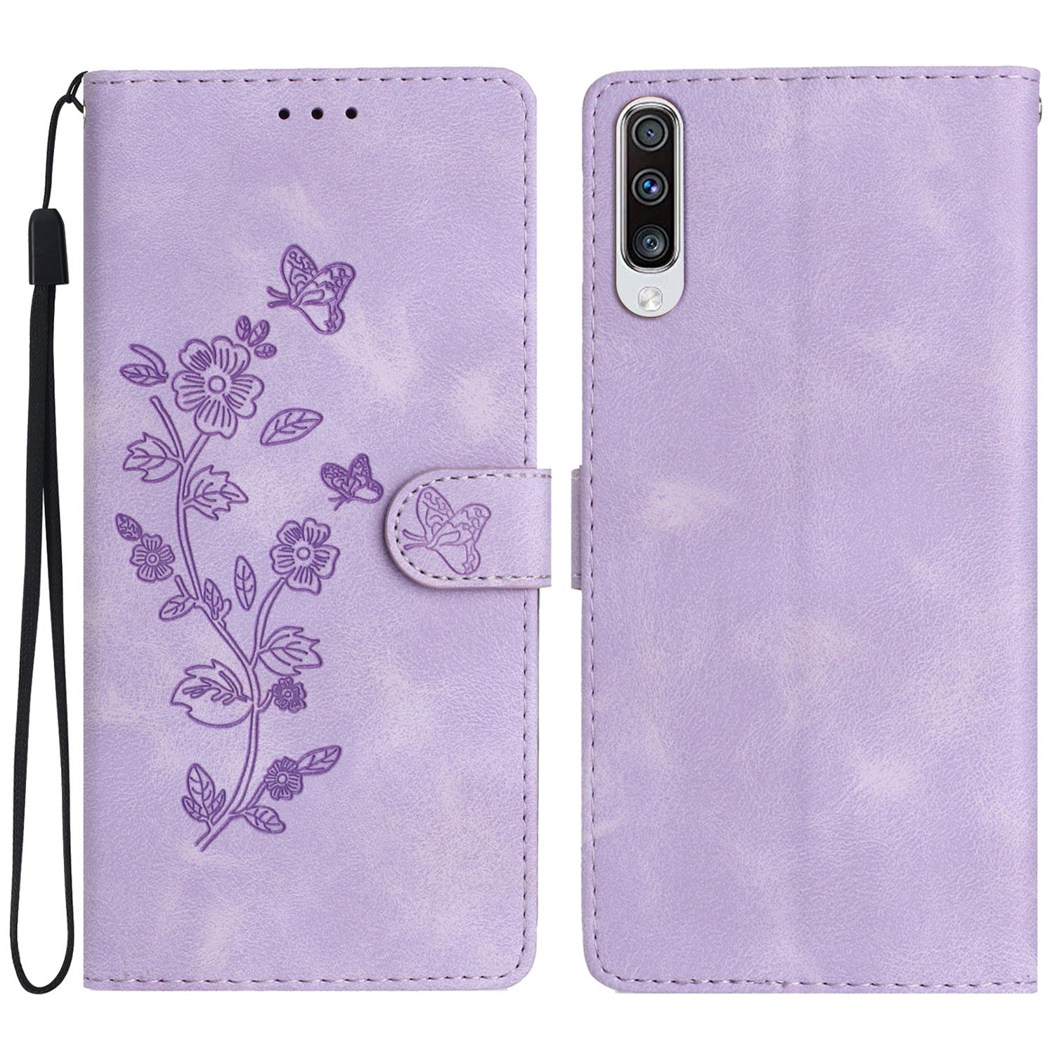 For Samsung Galaxy A50 / A50s / A30s Stand Wallet Case Flower Imprint PU Leather Phone Cover