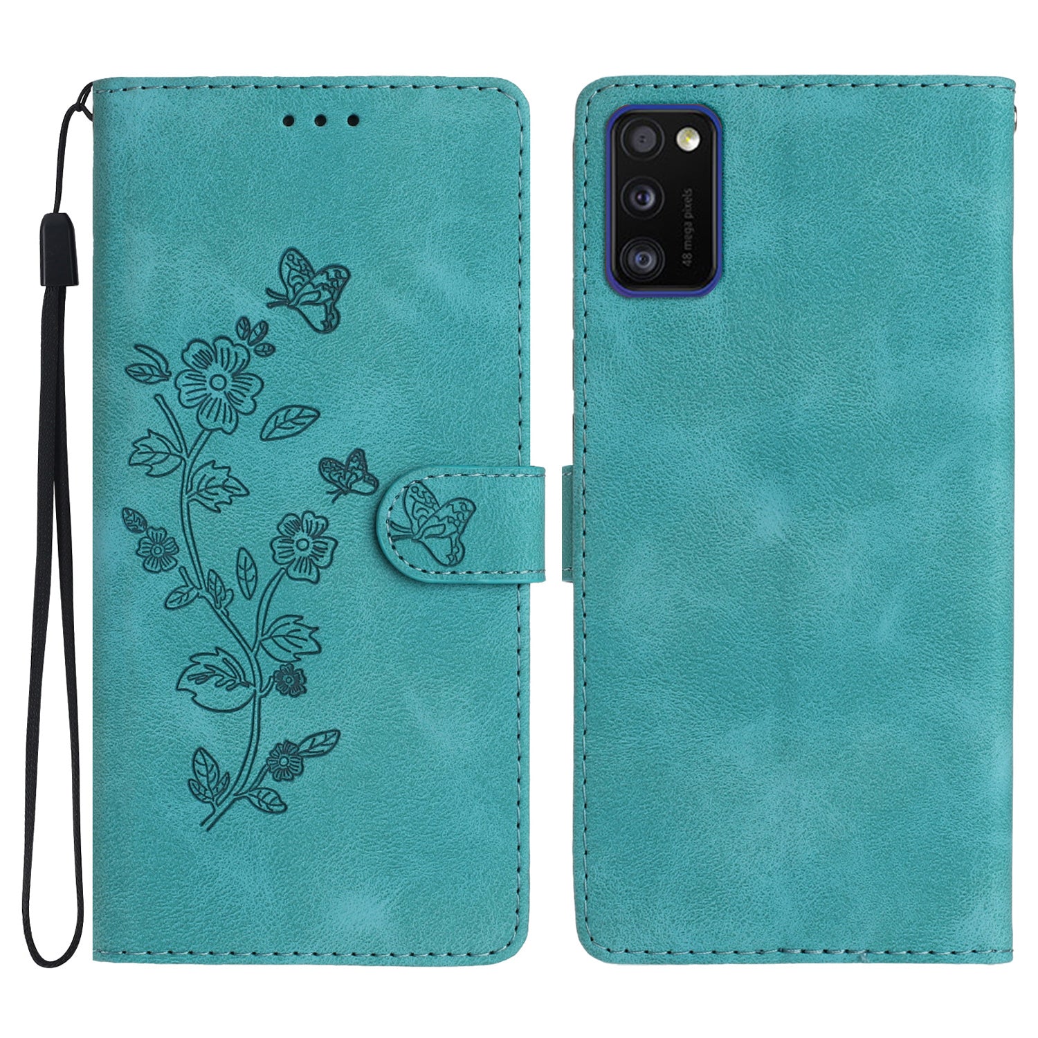 For Samsung Galaxy A41 (Global Version) Phone Stand Case Flower Imprint PU Leather Wallet Cover