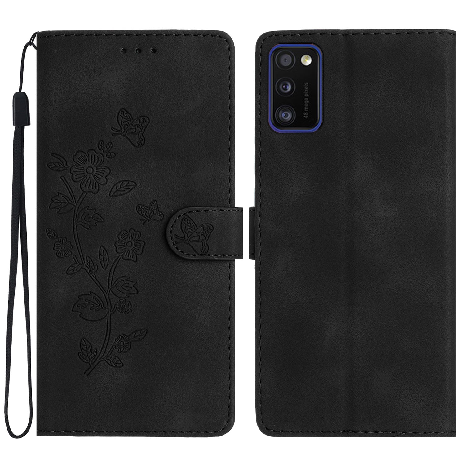 For Samsung Galaxy A41 (Global Version) Phone Stand Case Flower Imprint PU Leather Wallet Cover