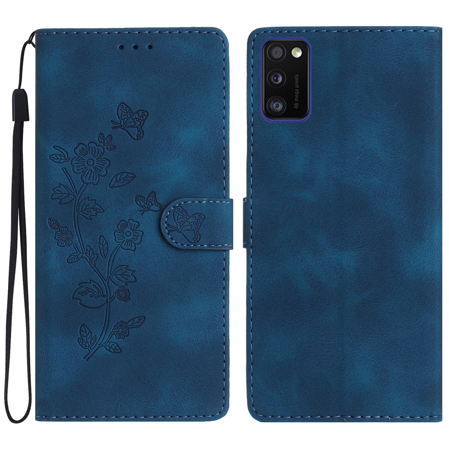 For Samsung Galaxy A41 (Global Version) Phone Stand Case Flower Imprint PU Leather Wallet Cover