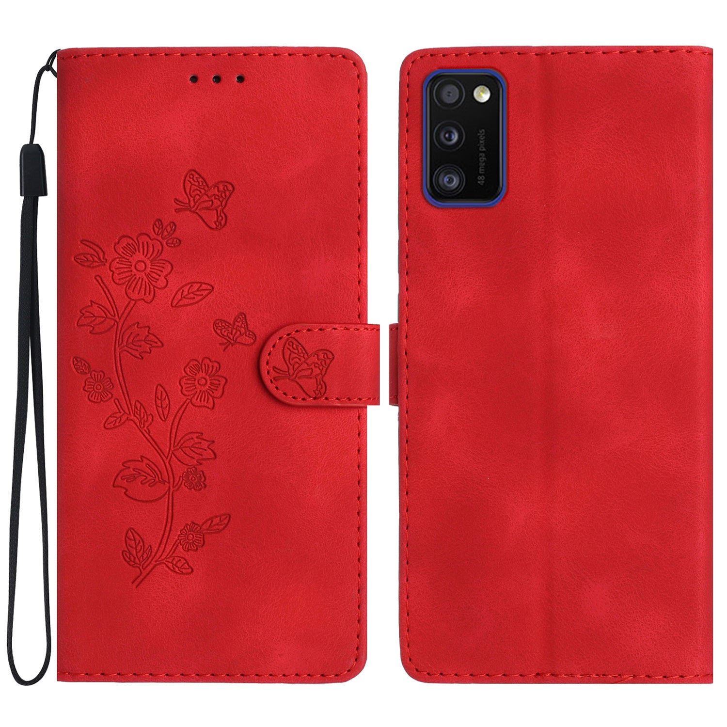 For Samsung Galaxy A41 (Global Version) Phone Stand Case Flower Imprint PU Leather Wallet Cover