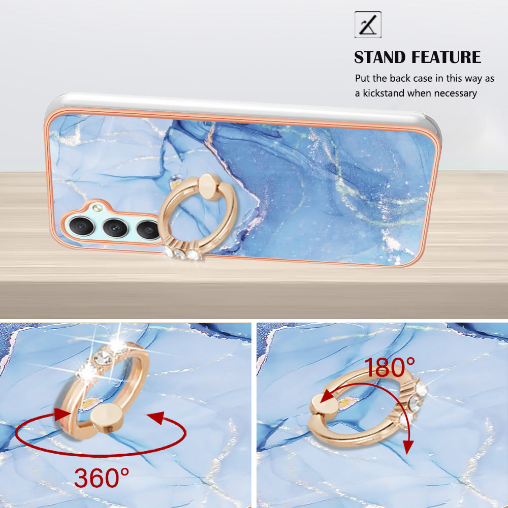 YB IMD Series-17 Style-E for Samsung Galaxy A24 4G Phone Case with Ring Kickstand 2.0mm TPU Electroplated Edge Marble Pattern IMD Cover