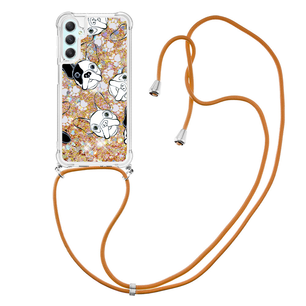 YB Quicksand Series-5 for Samsung Galaxy A24 4G Liquid TPU Case Pattern Printing Phone Cover with Lanyard