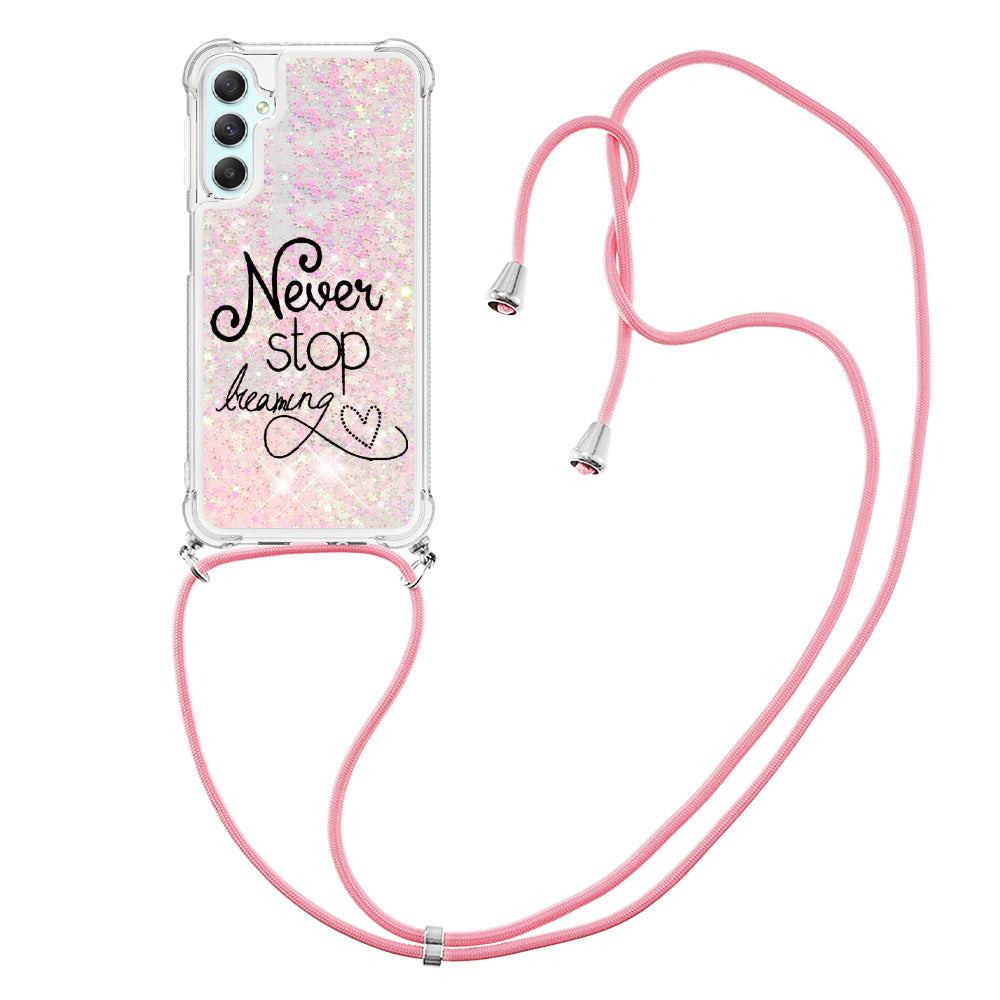 YB Quicksand Series-5 for Samsung Galaxy A24 4G Liquid TPU Case Pattern Printing Phone Cover with Lanyard