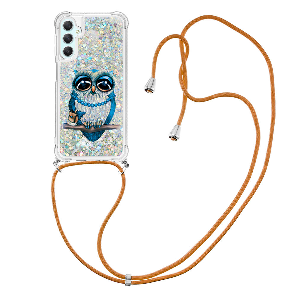 YB Quicksand Series-5 for Samsung Galaxy A24 4G Liquid TPU Case Pattern Printing Phone Cover with Lanyard
