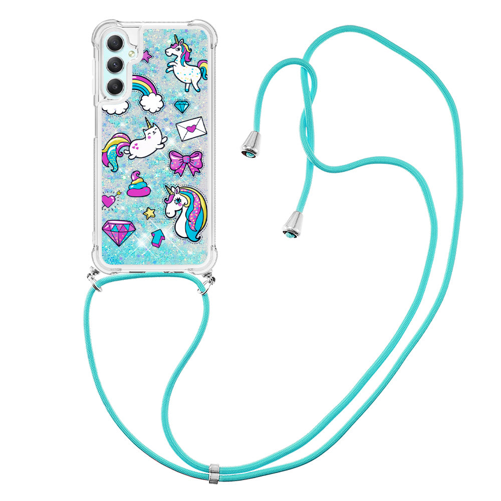 YB Quicksand Series-5 for Samsung Galaxy A24 4G Liquid TPU Case Pattern Printing Phone Cover with Lanyard