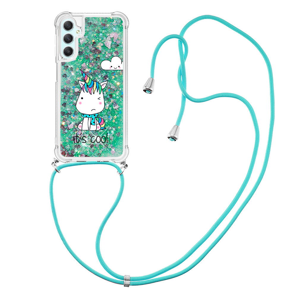 YB Quicksand Series-5 for Samsung Galaxy A24 4G Liquid TPU Case Pattern Printing Phone Cover with Lanyard