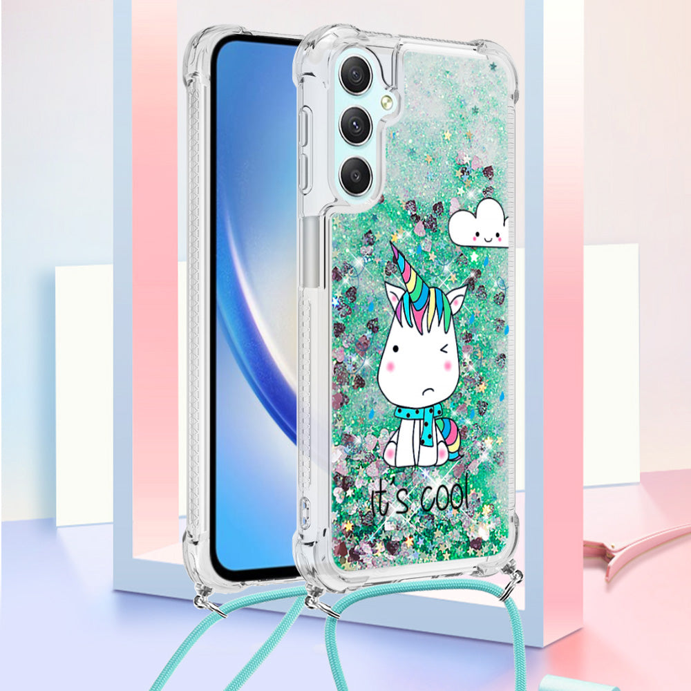 YB Quicksand Series-5 for Samsung Galaxy A24 4G Liquid TPU Case Pattern Printing Phone Cover with Lanyard