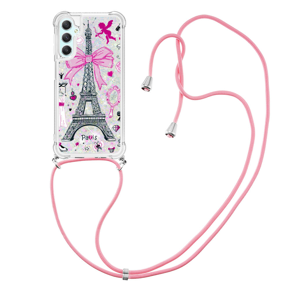 YB Quicksand Series-5 for Samsung Galaxy A24 4G Liquid TPU Case Pattern Printing Phone Cover with Lanyard