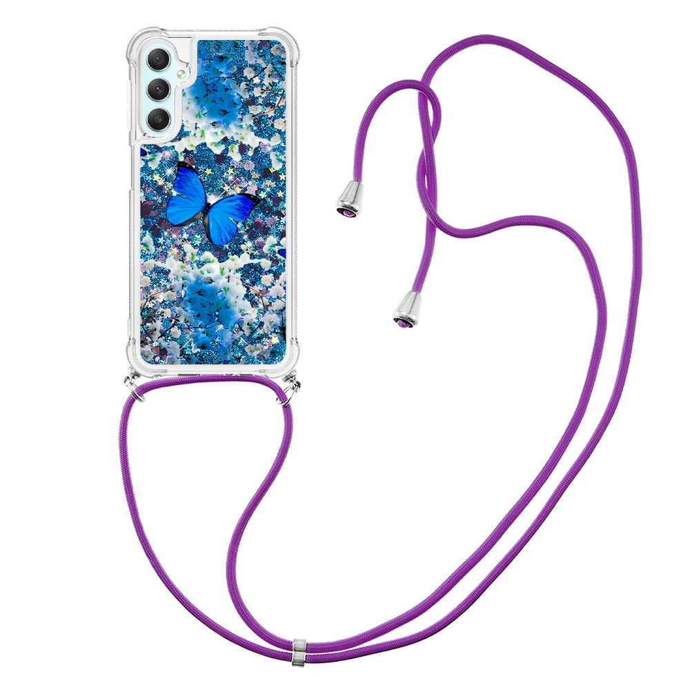 YB Quicksand Series-5 for Samsung Galaxy A24 4G Liquid TPU Case Pattern Printing Phone Cover with Lanyard