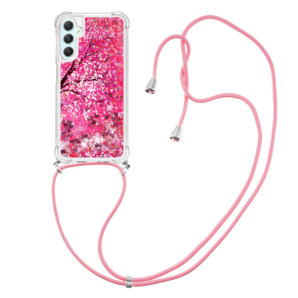 YB Quicksand Series-5 for Samsung Galaxy A24 4G Liquid TPU Case Pattern Printing Phone Cover with Lanyard