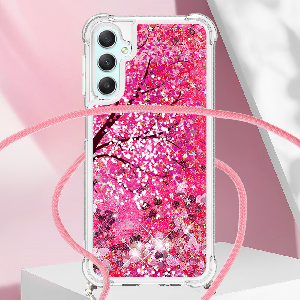 YB Quicksand Series-5 for Samsung Galaxy A24 4G Liquid TPU Case Pattern Printing Phone Cover with Lanyard