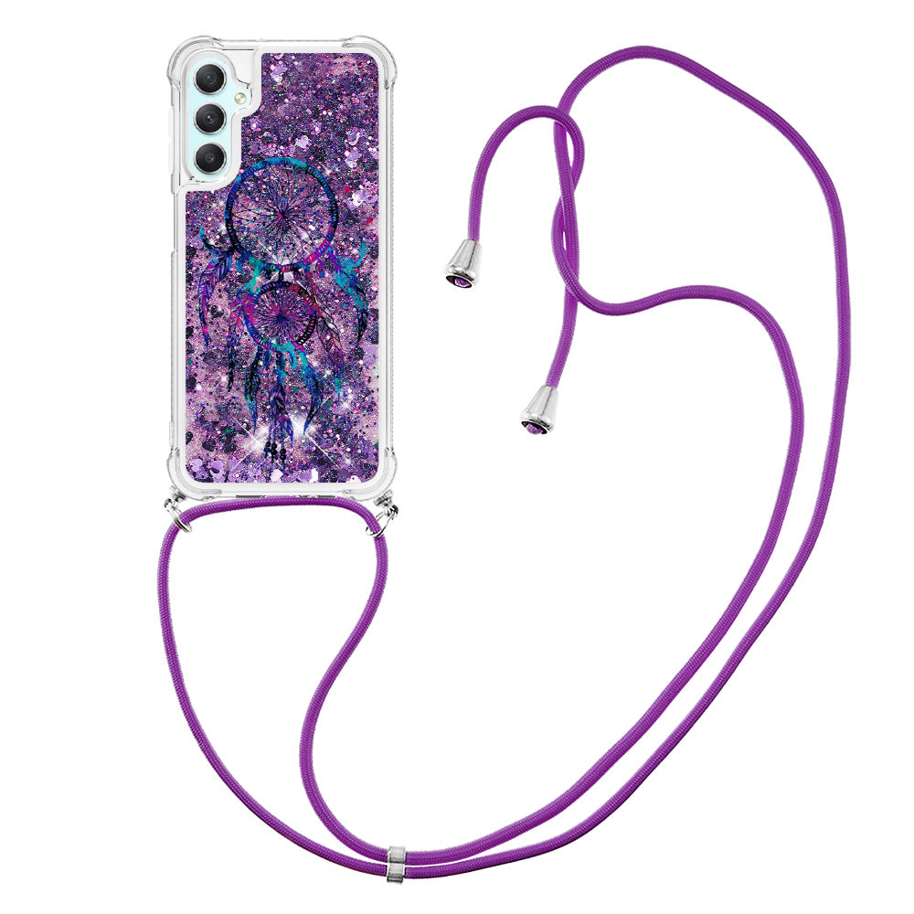 YB Quicksand Series-5 for Samsung Galaxy A24 4G Liquid TPU Case Pattern Printing Phone Cover with Lanyard