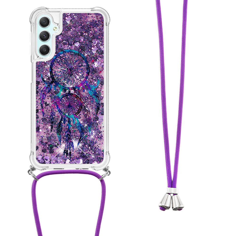 YB Quicksand Series-5 for Samsung Galaxy A24 4G Liquid TPU Case Pattern Printing Phone Cover with Lanyard