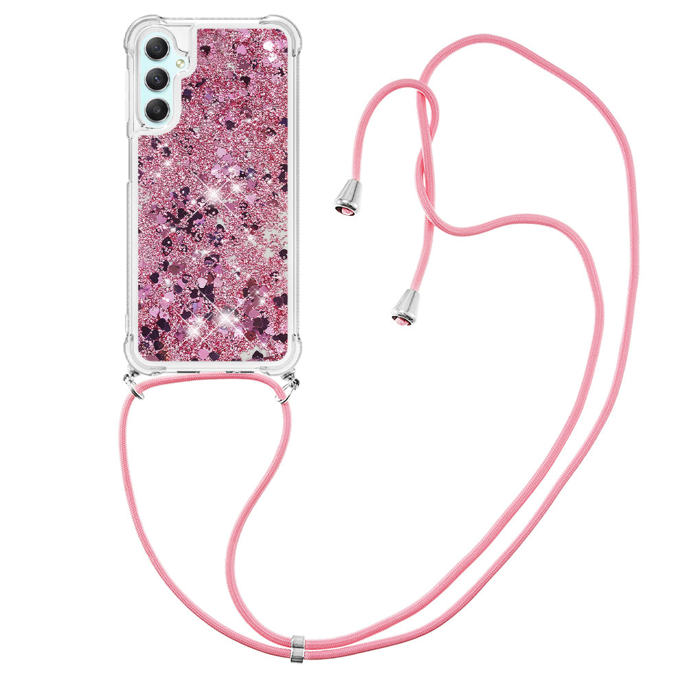 YB Quicksand Series-4 for Samsung Galaxy A24 4G Flowing Liquid Case Soft TPU Shockproof Phone Cover with Lanyard