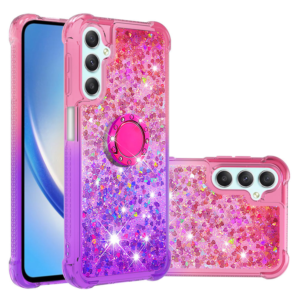 For Samsung Galaxy A24 4G YB Quicksand Series-8 Ring Kickstand TPU Cover Gradient Glitter Liquid Phone Case