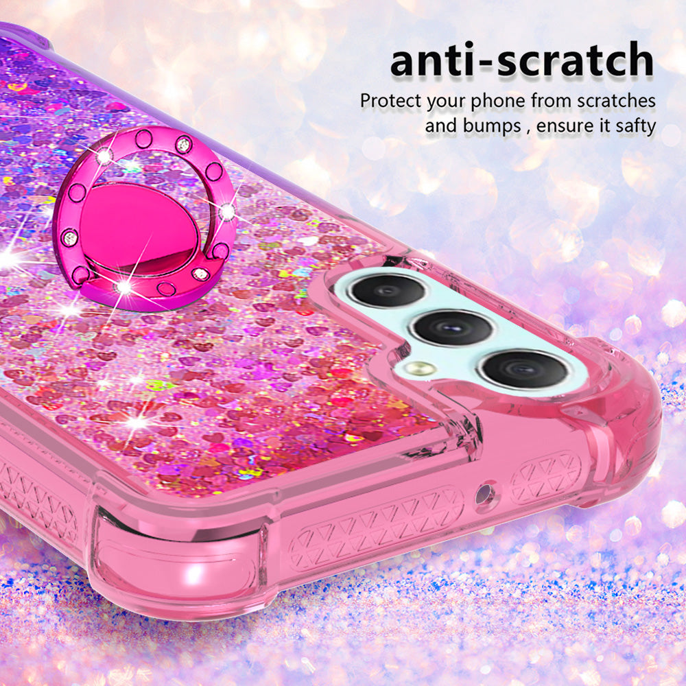 For Samsung Galaxy A24 4G YB Quicksand Series-8 Ring Kickstand TPU Cover Gradient Glitter Liquid Phone Case