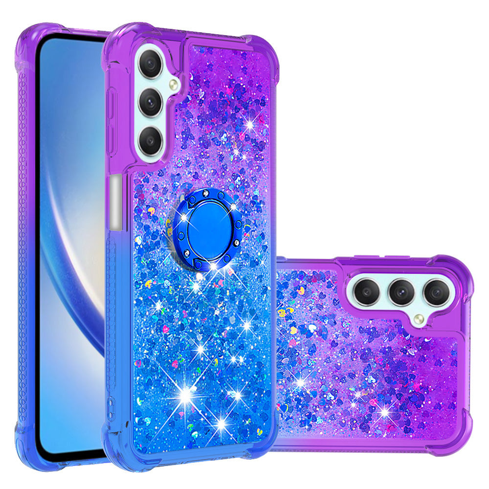 For Samsung Galaxy A24 4G YB Quicksand Series-8 Ring Kickstand TPU Cover Gradient Glitter Liquid Phone Case