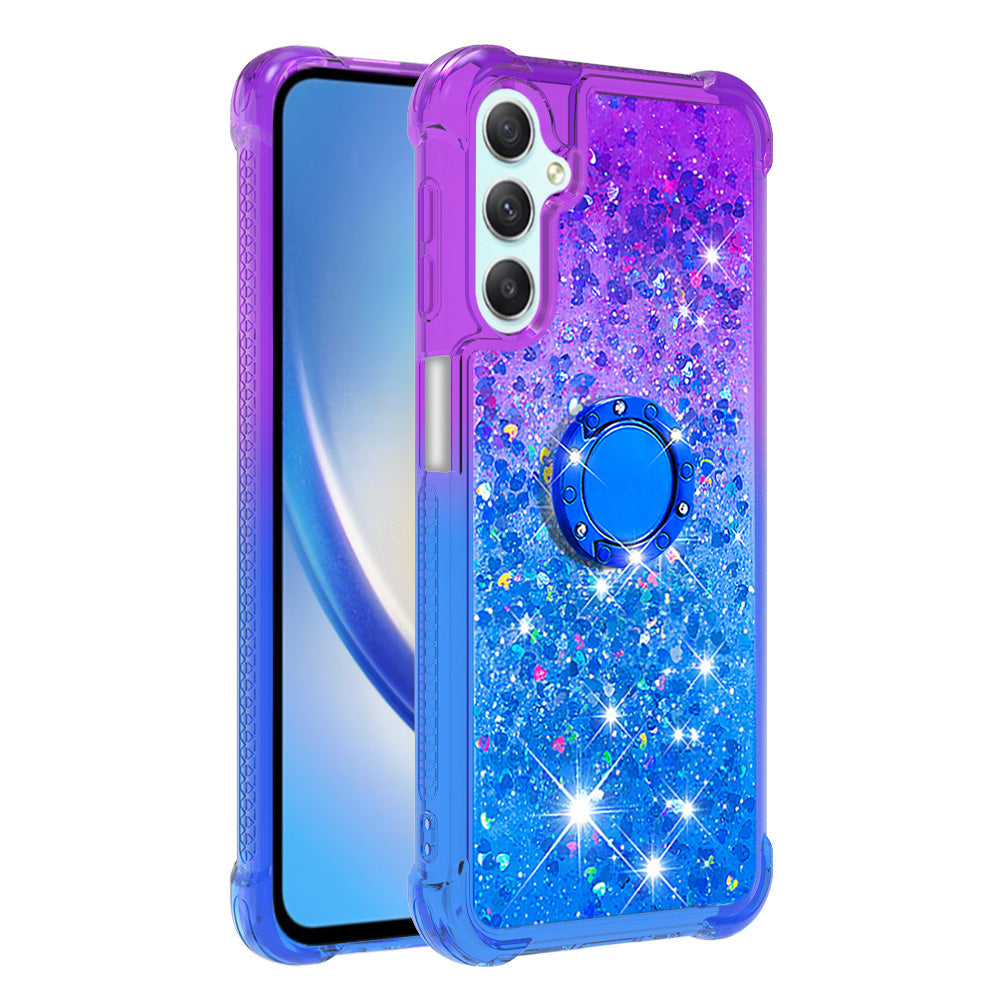 For Samsung Galaxy A24 4G YB Quicksand Series-8 Ring Kickstand TPU Cover Gradient Glitter Liquid Phone Case