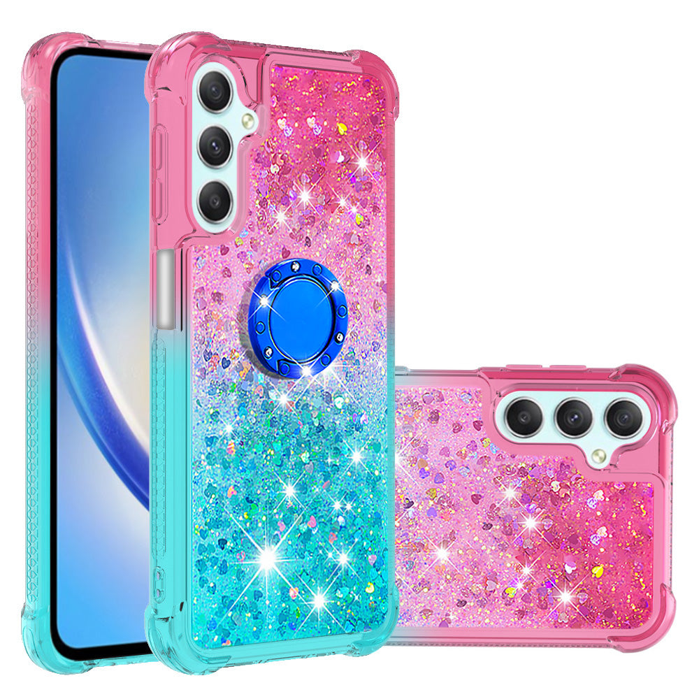 For Samsung Galaxy A24 4G YB Quicksand Series-8 Ring Kickstand TPU Cover Gradient Glitter Liquid Phone Case