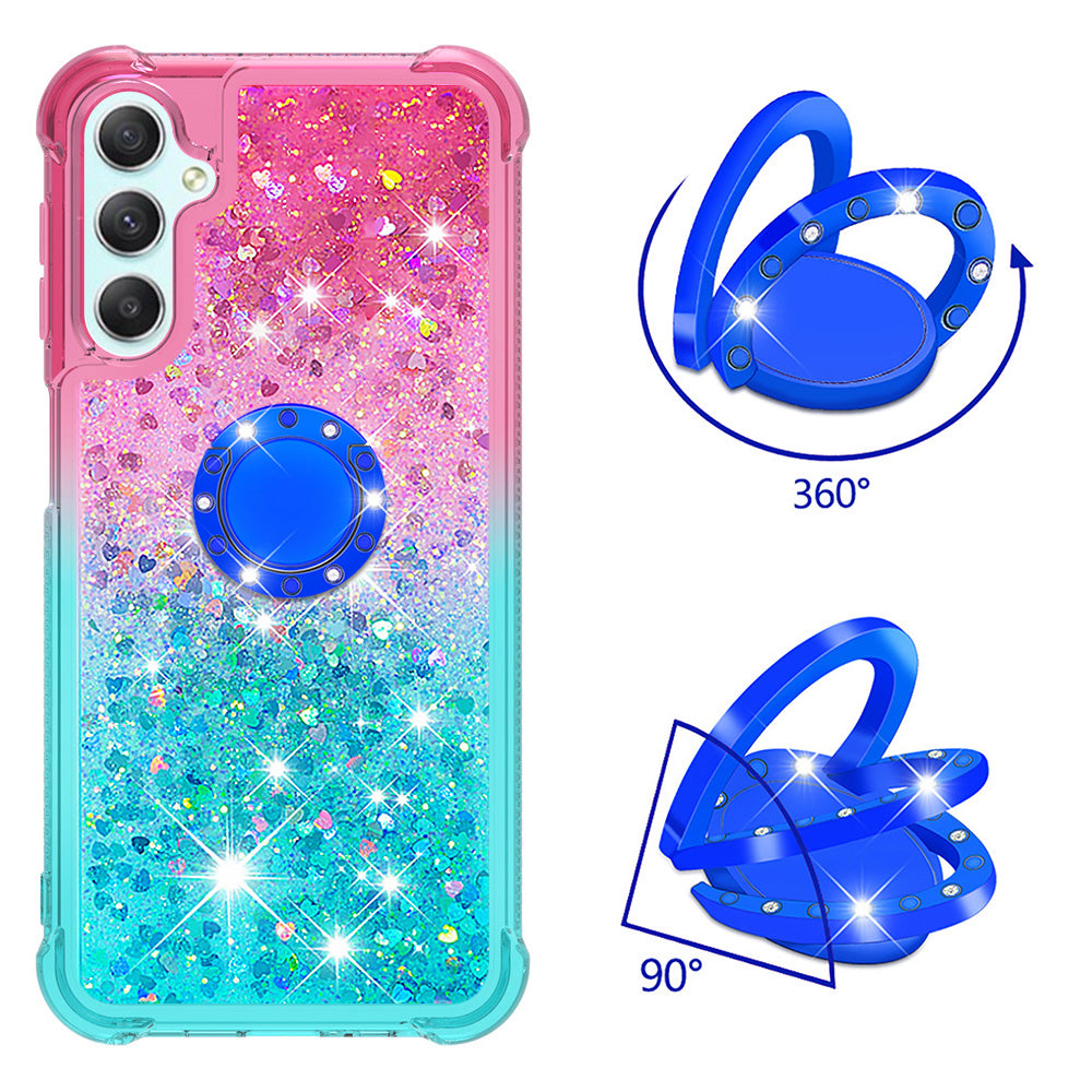 For Samsung Galaxy A24 4G YB Quicksand Series-8 Ring Kickstand TPU Cover Gradient Glitter Liquid Phone Case