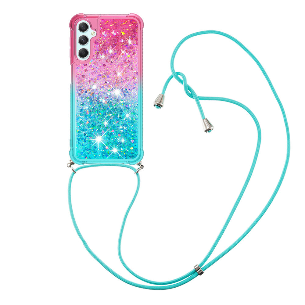 For Samsung Galaxy A24 4G YB Quicksand Series-6 Gradient Floating Liquid Glitter Case TPU Phone Cover with Lanyard