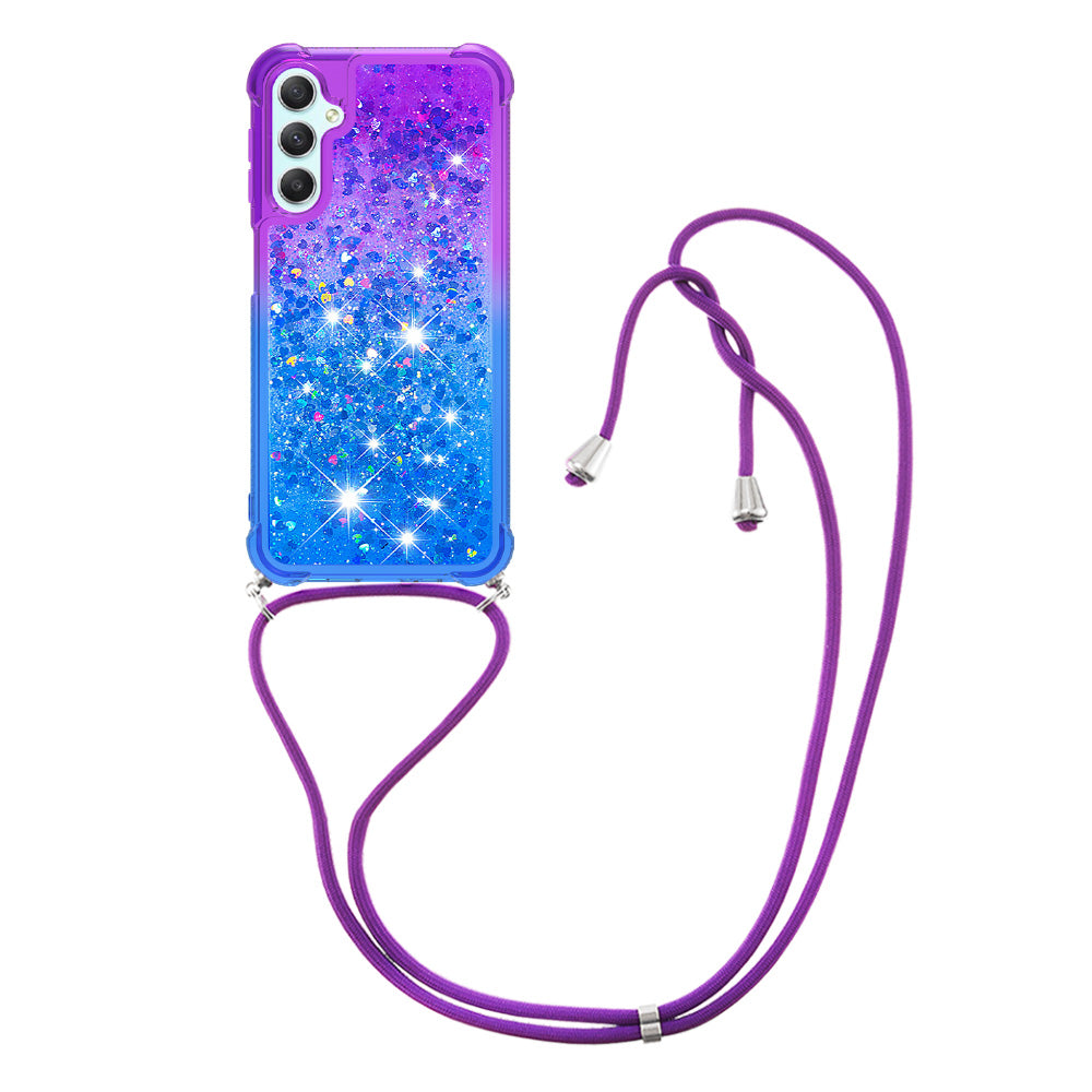 For Samsung Galaxy A24 4G YB Quicksand Series-6 Gradient Floating Liquid Glitter Case TPU Phone Cover with Lanyard