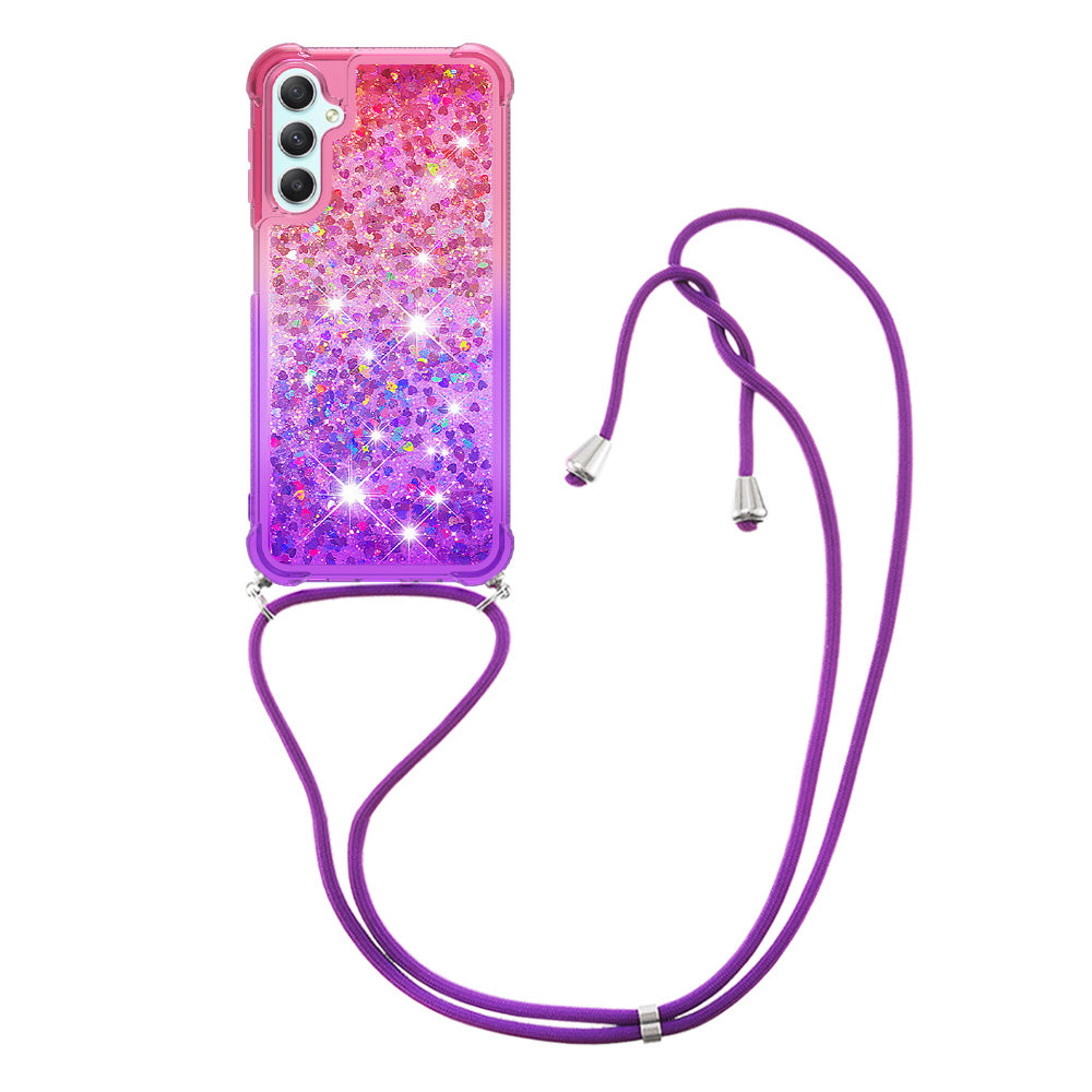 For Samsung Galaxy A24 4G YB Quicksand Series-6 Gradient Floating Liquid Glitter Case TPU Phone Cover with Lanyard